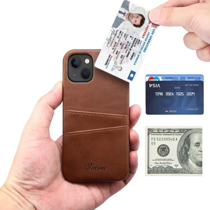 SUTENI - SUTENI iPhone 14 Plus Skal Korthållare - Brun