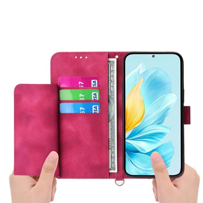 OEM - Samsung Galaxy S26 Plånboksfodral Blommönster Konstläder - Vinröd