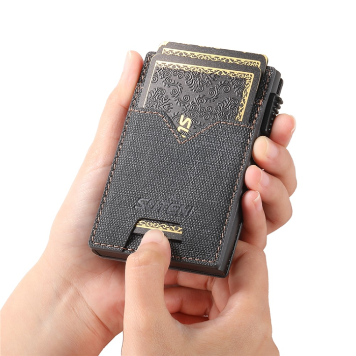 SUTENI - SUTENI Korthållare Automatiskt Pop-Up Double-Sided Jeans Texture