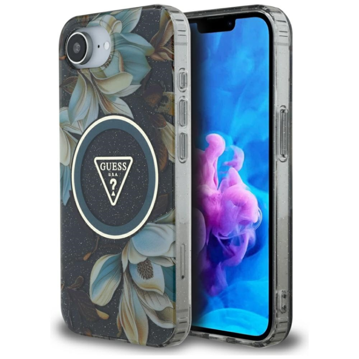 Guess - Guess iPhone 16e Mobilskal Magsafe Glitter Flower - Svart