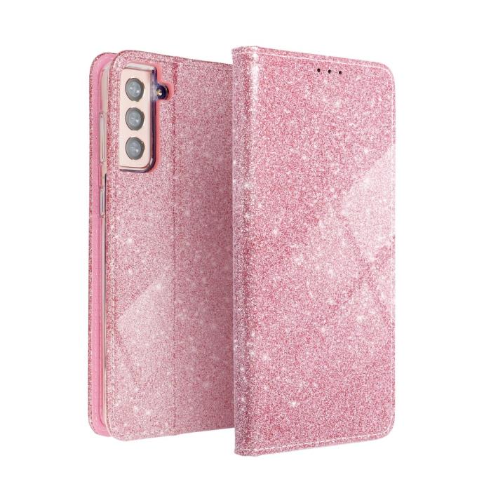 UTGATT1 - Forcell SHINING plånboksfodral till Samsung Galaxy S21 Plus Roséguld