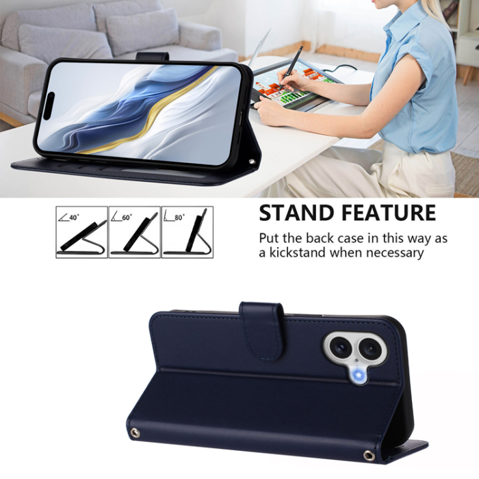 A-One Brand - iPhone 17 Plånboksfodral Läder med Handledsrem - Blå