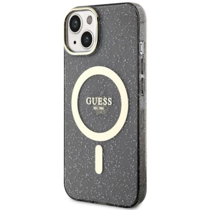 Guess - Guess iPhone 14 Mobilskal MagSafe Glitter Guld - Svart