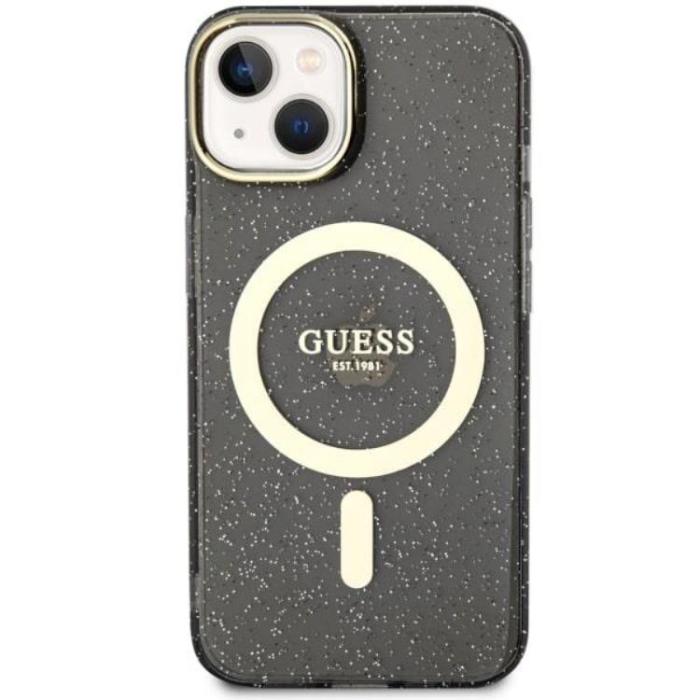 Guess - Guess iPhone 14 Mobilskal MagSafe Glitter Guld - Svart
