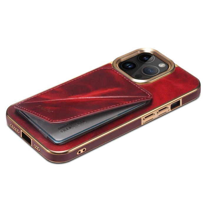 DENIOR - DENIOR iPhone 12 Pro Max Plånboksfodral Kortplats Ställ Waxy Äkta Läder Röd