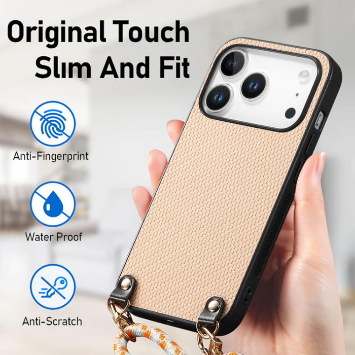 A-One Brand - iPhone 17 Pro Mobilskal Med Axelrem Snodd Carbon Fiber - Khaki