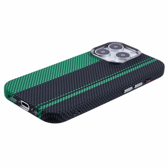 A-One Brand - iPhone 16 Pro Max Mobilskal Magsafe Kevlar Aramid Fiber - Grön/Svart