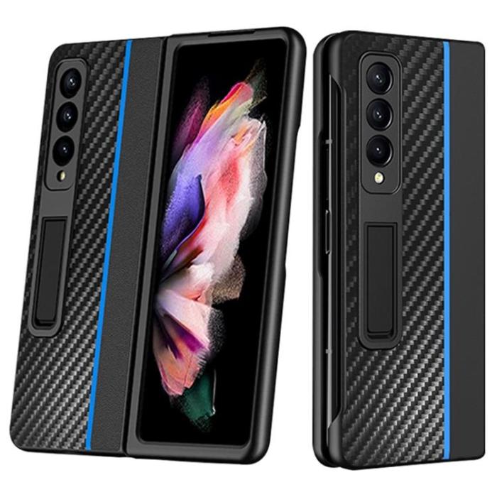 A-One Brand - Galaxy Z Fold 4 Skal Carbon Fiber Kickstand - Blå