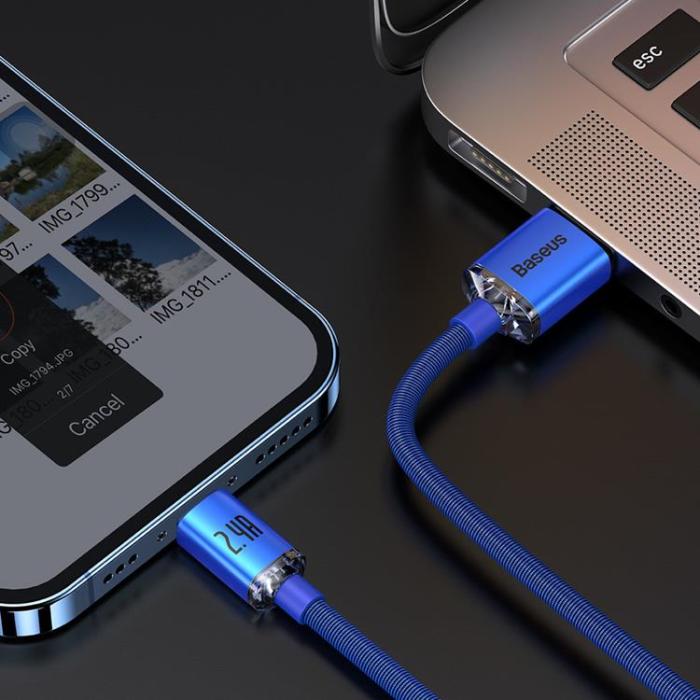 BASEUS - Baseus Crystal USB-A till Lightning kabel 2m - Blå