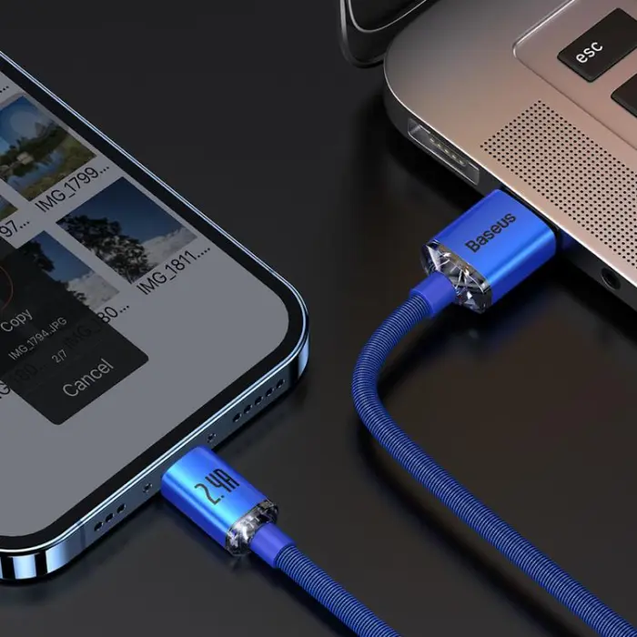 BASEUS - Baseus Crystal USB-A till Lightning kabel 2m - Blå