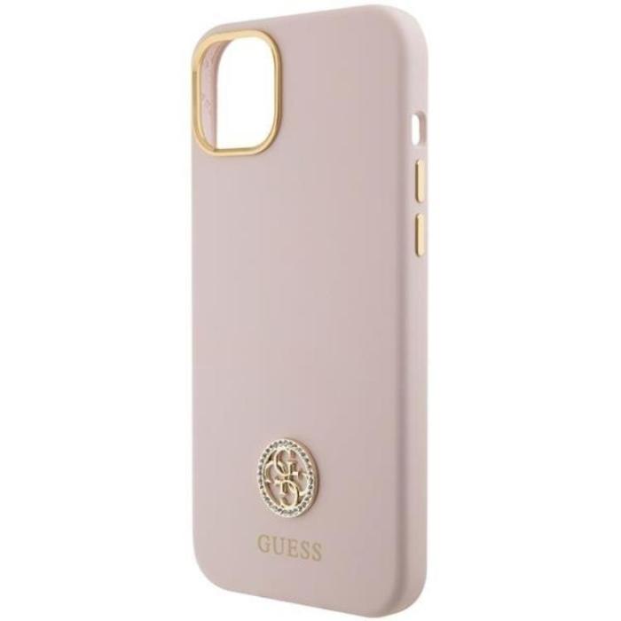 Guess - Guess iPhone 15/14 Plus Mobilskal Silikon Logo Strass - Rosa