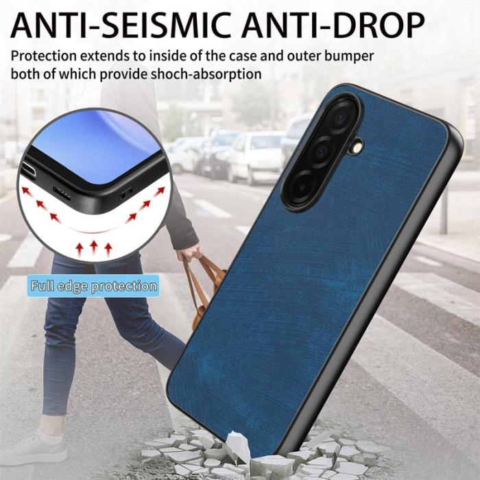 OEM - Mobilskal för Samsung Galaxy S26 Plus Stöttålig Slim Retro Konstläder - Blå