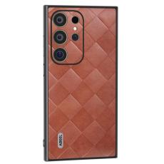 ABEEL - ABEEL Mobilskal till Samsung Galaxy S24 Ultra Grid Textur PU L&auml;der Brun