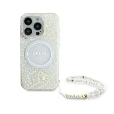Guess - Guess Mobilskal till iPhone 16 Pro MagSafe IML Flowers Med Strap - Vit
