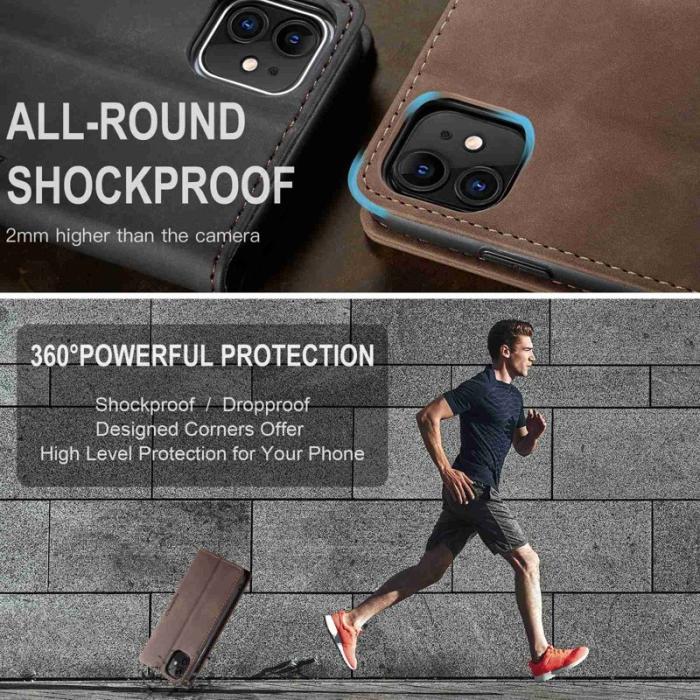 Caseme - CASEME 013 Flip Konstläder Plånboksfodral för iPhone 11 6.1 tum - Brun