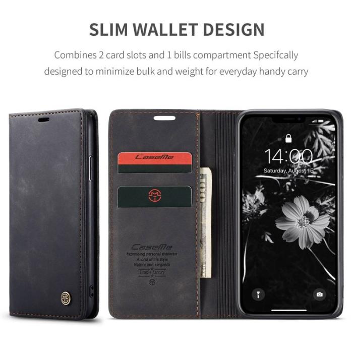 Caseme - CASEME 013 Flip Konstläder Plånboksfodral för iPhone 11 6.1 tum - Svart