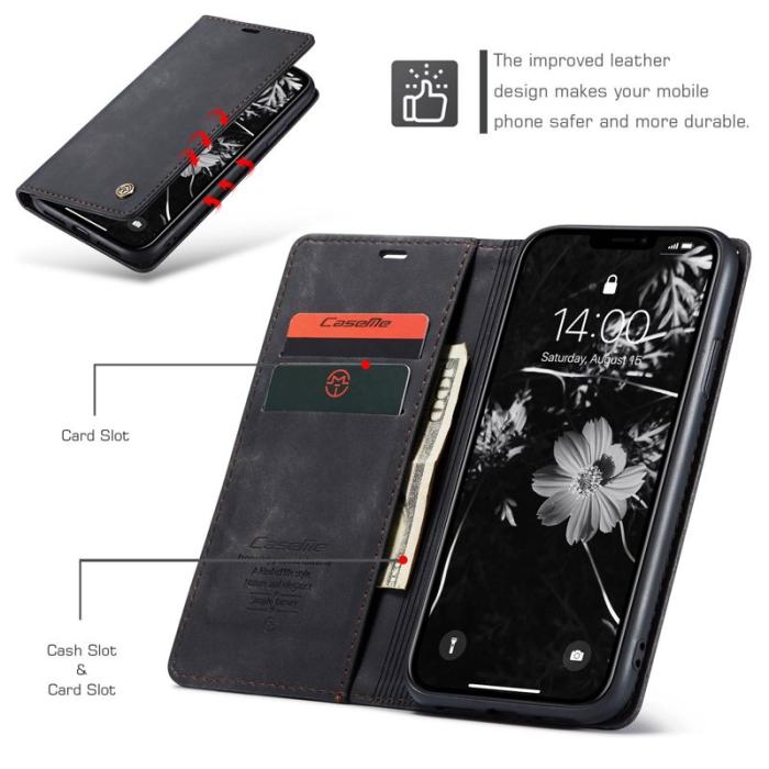 Caseme - CASEME 013 Flip Konstläder Plånboksfodral för iPhone 11 6.1 tum - Svart