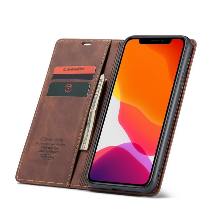 Caseme - CASEME 013 Flip Konstläder Plånboksfodral för iPhone 11 Pro Max - Brun