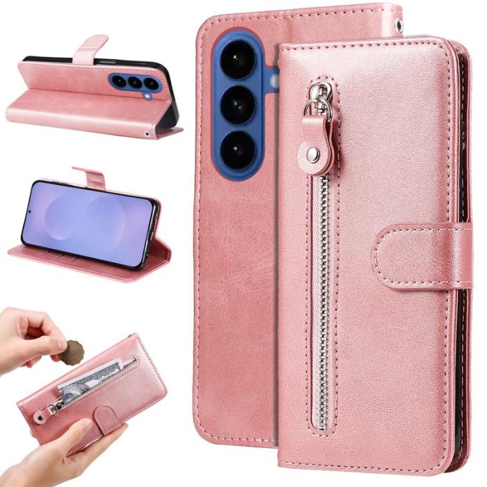 OEM - Mobilskal till Samsung Galaxy S26 Plus KonstLäder Med Dragkedja - Rosa