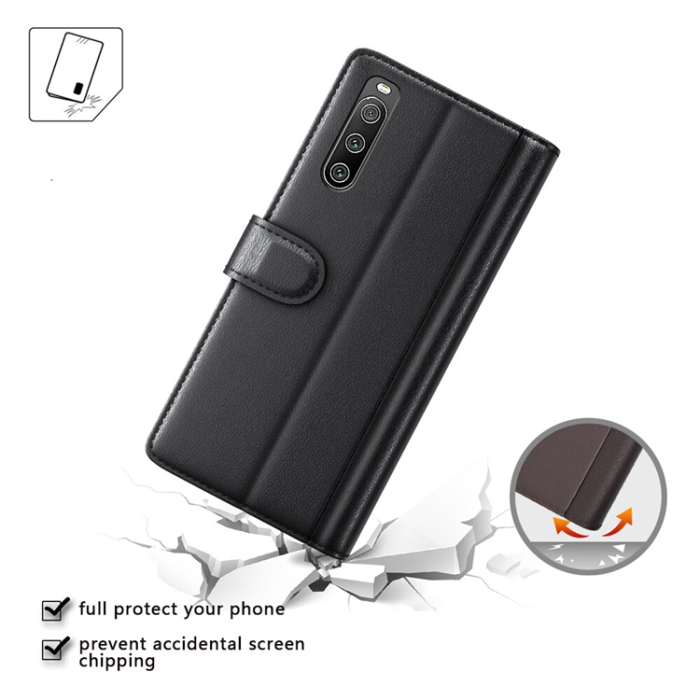 A-One Brand - Sony Xperia 10 IV Plånboksfodral Äkta Läder - Svart