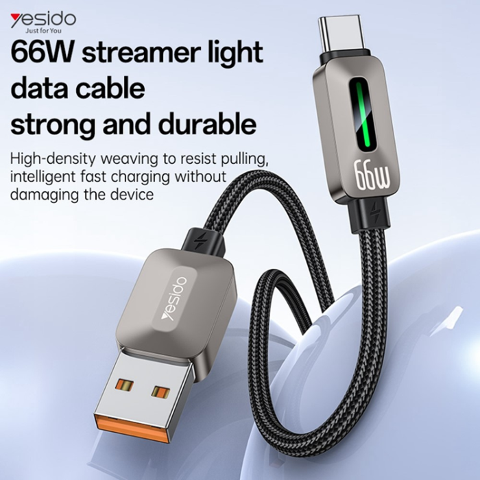 Yesido - YESIDO USB-A - USB-C 66W Kabel 1.2m CarPlay - Grå