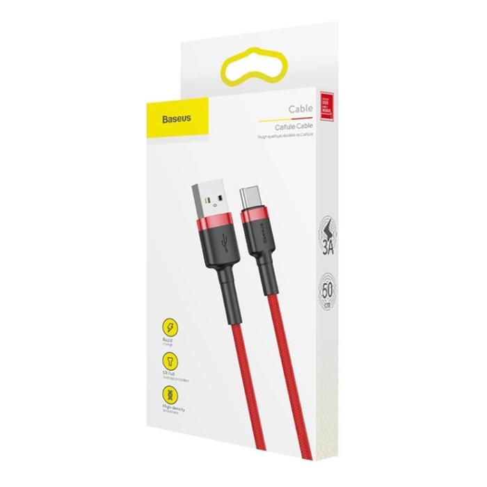 BASEUS - Baseus Cafule USB-C till USB-A kabel 3A 0.5M - Röd