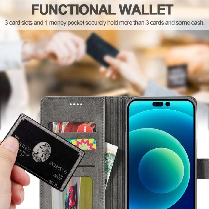 LC.imeeke - LC.IMEEKE iPhone 14 Plus Plånboksfodral Konstläder - Grå