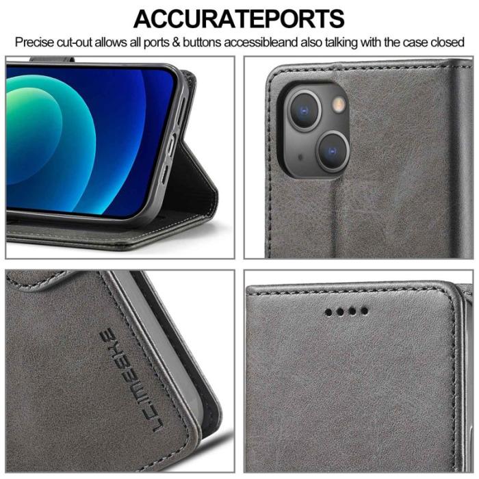 LC.imeeke - LC.IMEEKE iPhone 14 Plus Plånboksfodral Konstläder - Grå