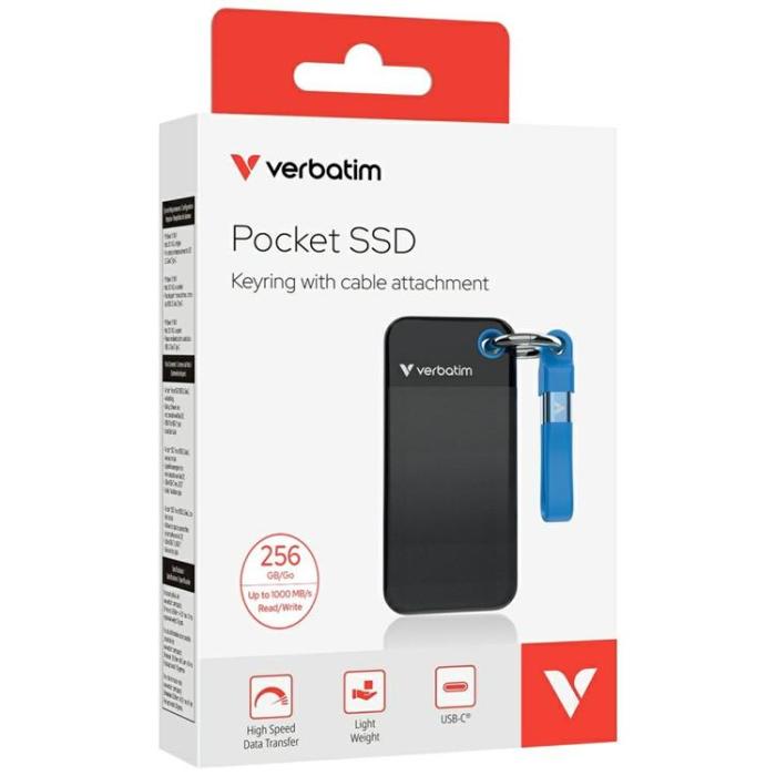 Verbatim - Verbatim Extern hårddisk Pocket SSD 256GB USB-C 3.2 Gen 2 - Svart/Blå
