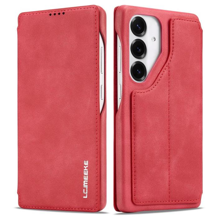 LC.imeeke - LC.IMEEKE Samsung Galaxy S25 Fodral Card Holder KonstLäder - Röd
