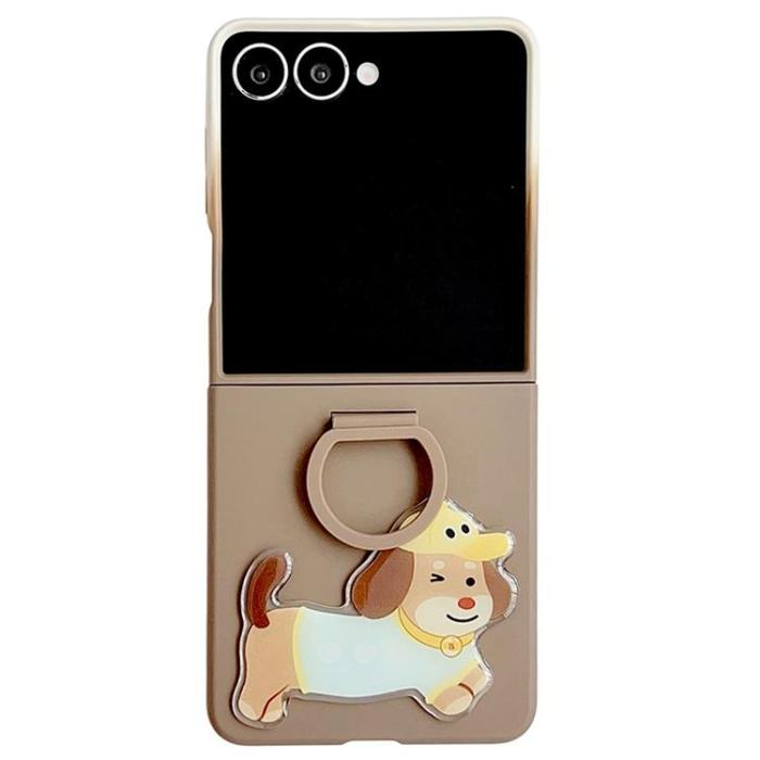 A-One Brand - Galaxy Z Flip 7 Mobilskal Silikon Ring Med Sticker - Gradient Brun