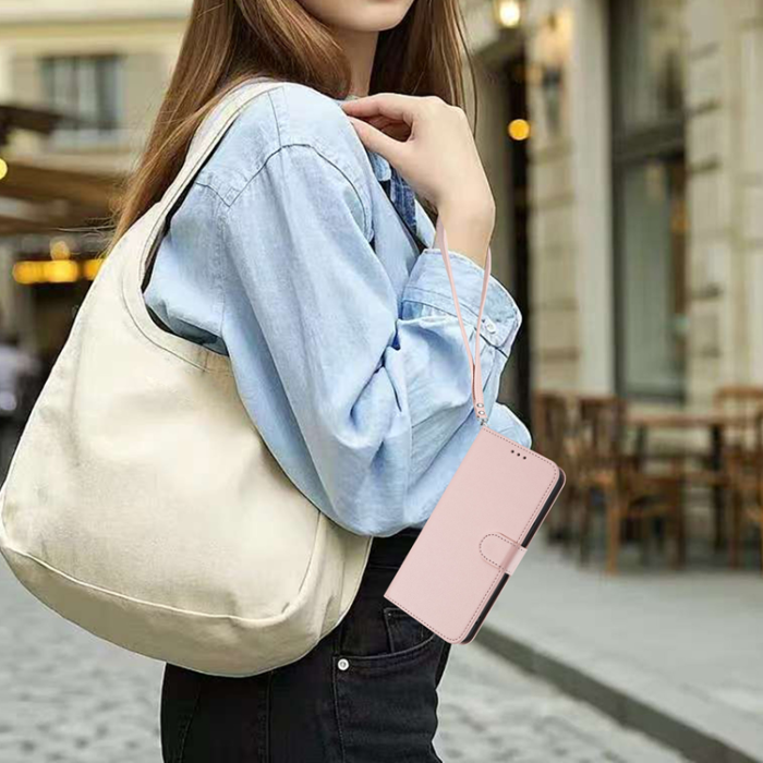 A-One Brand - iPhone 17 Pro Max Plånboksfodral Läder med Handledsrem - Rosa