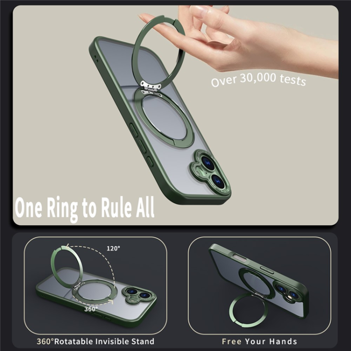 A-One Brand - iPhone 17 Mobilskal Ring Kickstand TPU PC - Svartgrön