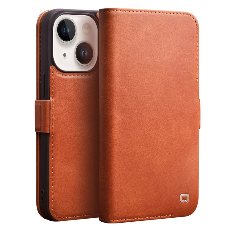 QIALINO iPhone 14 Plus Plånboksfodral Äkta läder - Brun | 2353 | AlltMobil