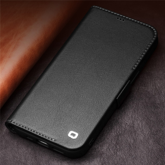QIALINO - QIALINO iPhone 12 Plånboksfodral Äkta Läder Hoppbart Stativ