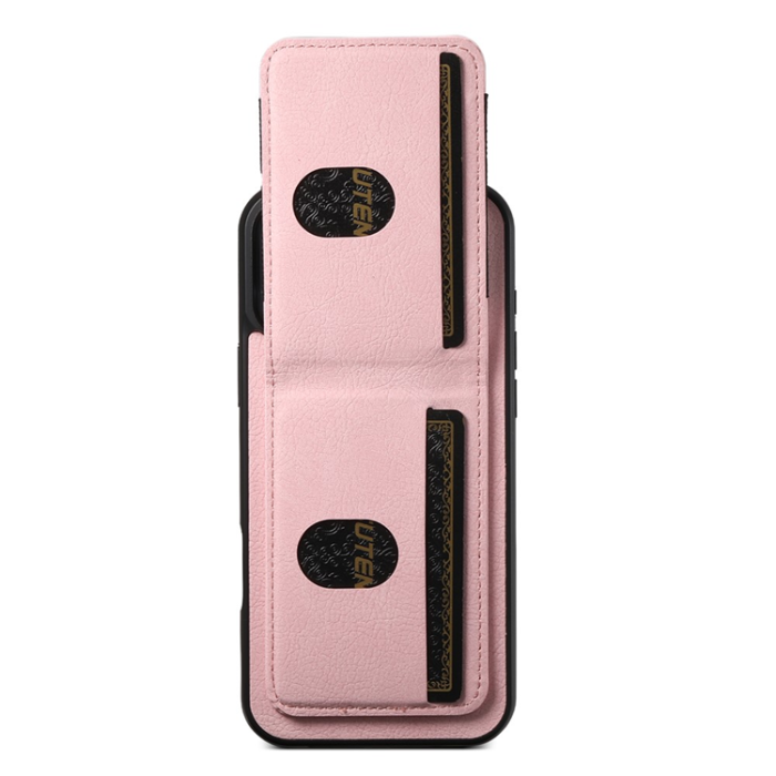 SUTENI - SUTENI iPhone 16 Pro Mobilskal Korthållare Litchi Läder - Rosa