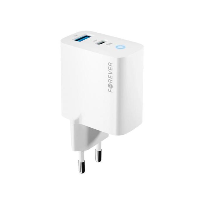 Forever - Forever Väggladdare 1x USB-C 1x USB 20W TC-06-20AC - Vit