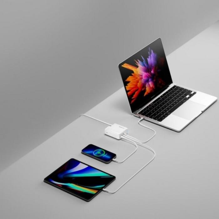 4smarts - 4smarts Snabbladdare 140W 3xUSB-C GaN Flex Pro - Vit