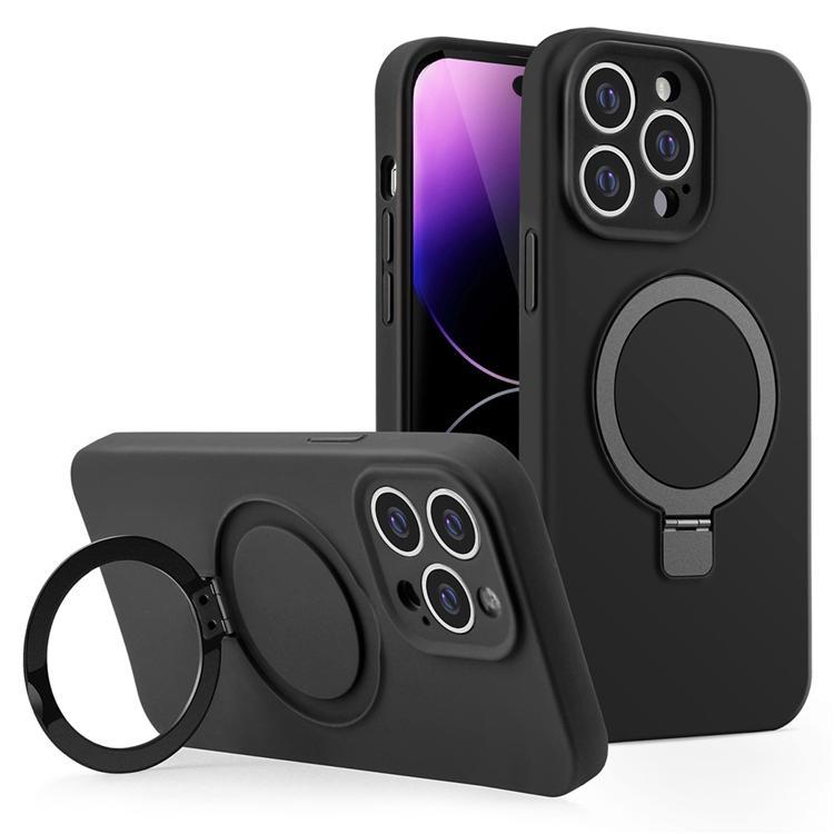 Mobilskal för iPhone 15 Pro Max Liquid Silikon Magnetisk Kickstand - Svart | 2353 | AlltMobil