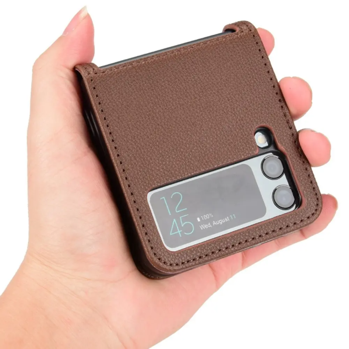 Taltech - Galaxy Z Flip4 5G Mobilskal Korthållare PU Läder - Brun