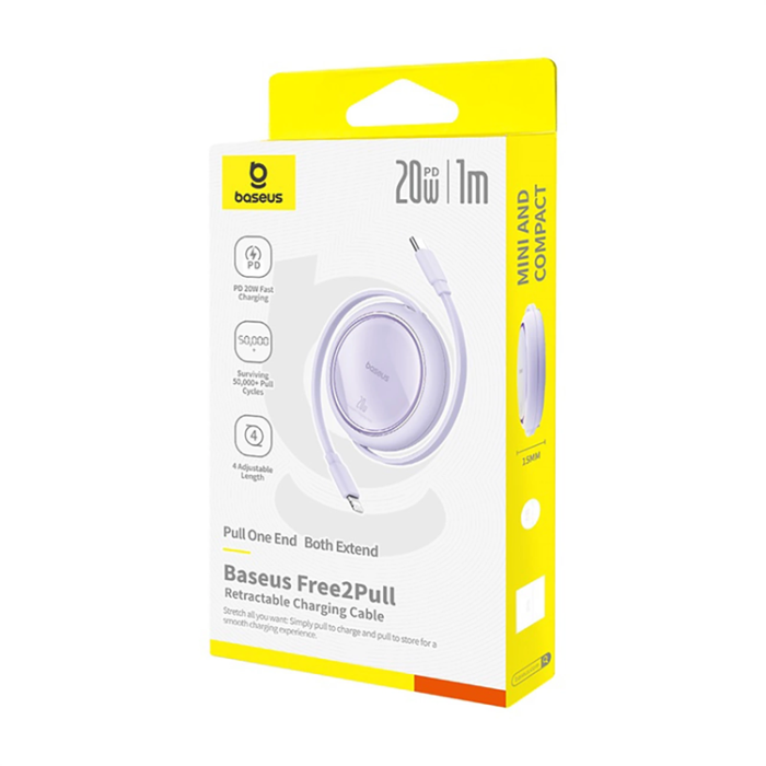 BASEUS - Baseus USB-C Till Lightning 20W 1m Kabel Free2Pull - Lila