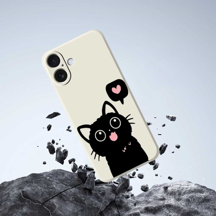 A-One Brand - iPhone 17 Mobilskal Love Black Cat Pattern - Beige