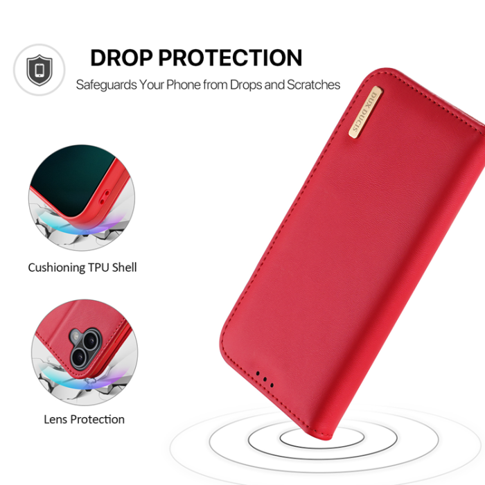 Dux Ducis - Dux Ducis iPhone 17 Plånboksfodral Äkta Läder Hivo - Röd