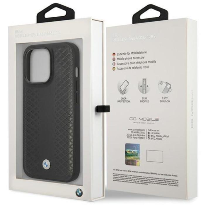 BMW - BMW iPhone 14 Pro Mobilskal Läder Diamond Pattern - Svart