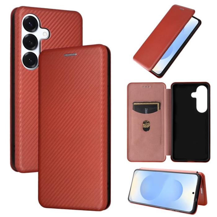 OEM - Samsung Galaxy S26/S26 Pro Skal Kolfiber PU Läder - Brun