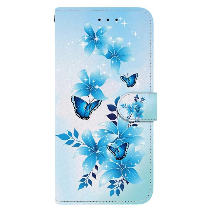 OEM - Samsung Galaxy S26 Plånboksfodral Mönstertryckt Konstläder Flip - Blå Fjäril