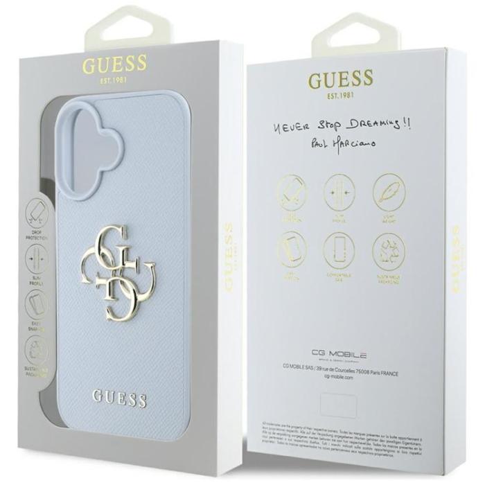 Guess - Guess iPhone 16 Mobilskal Grained Big 4G Small Classic Logo - Blå