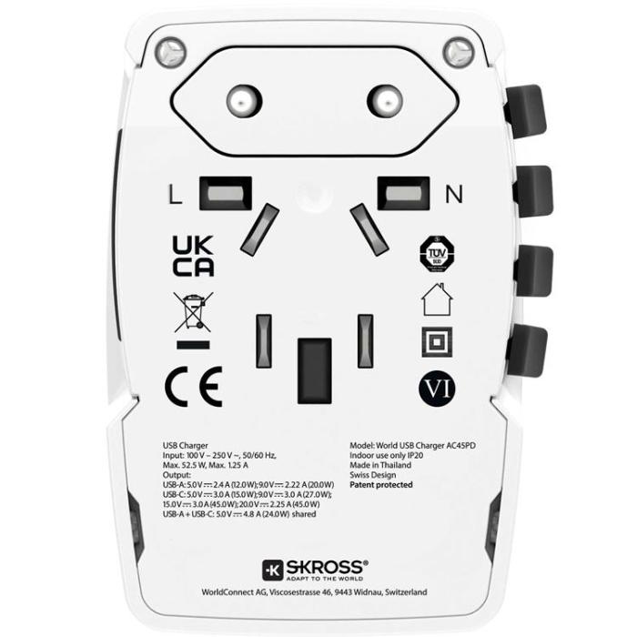 SKROSS - SKROSS World Adapter USB-A/USB-C 45W - Vit