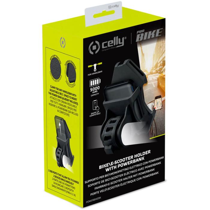 Celly - Celly Cykel-/ e-scooterhållare med inbyggd powerbank 5000 mAh