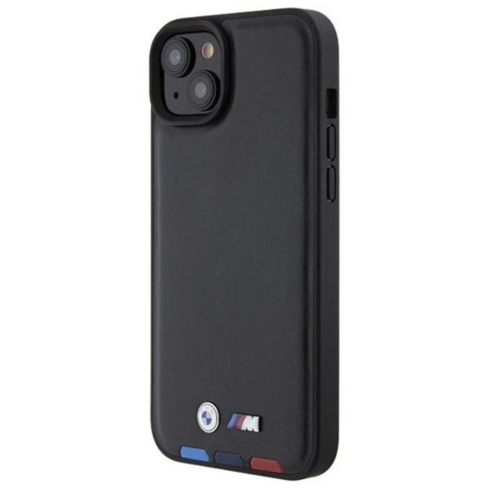 BMW - BMW iPhone 15 Plus Mobilskal Läder Stamp Tricolor - Svart